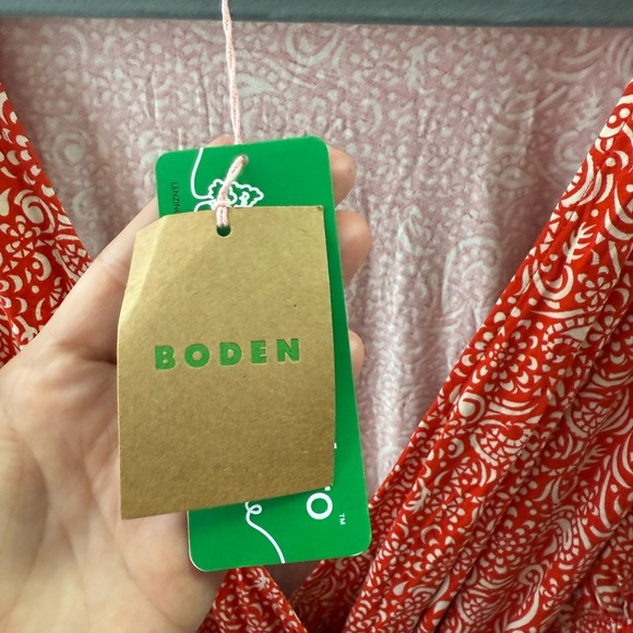 NWT Boden Ruffle Wrap Red White Paisley Cottagecore Valentines Mini Dress 10 - Picture 3 of 7